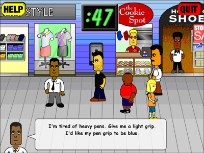 Screenshot of mall interview scene